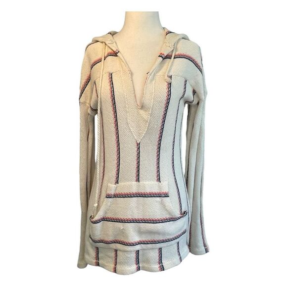 Ron Jon Baja Beach Hoodie Sweater Cream Striped Soft Knit Pullover M - Picture 1 of 8